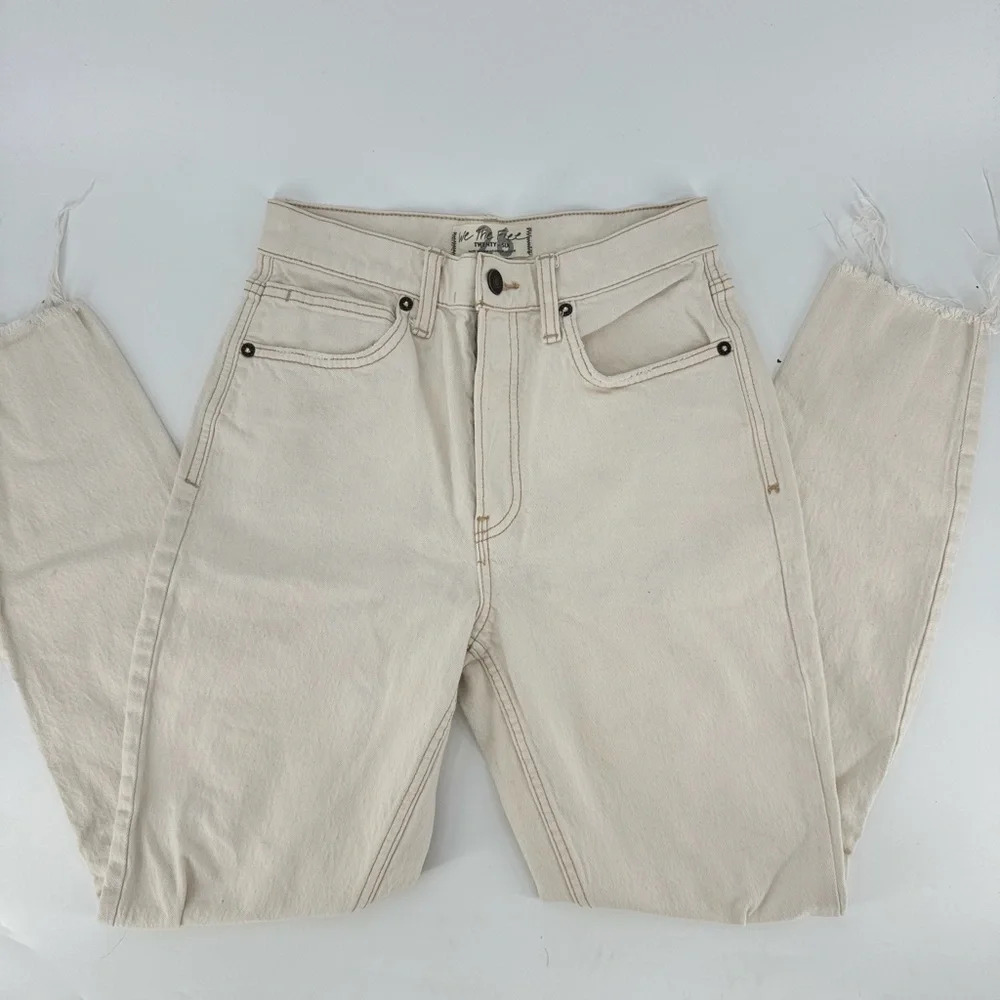 We The Free White Straight Leg Cutoff Distressed Jeans